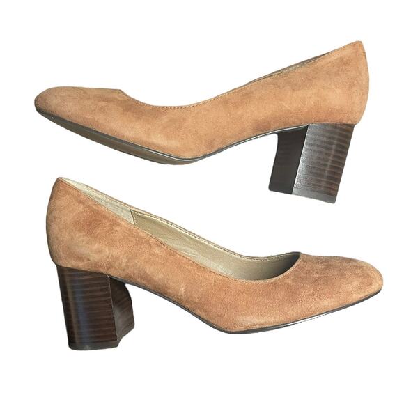 Adrienne Vittadini Women's Tan Suede Leather Chunky‎ Block Heels Size 7.5 Retro - Picture 4 of 11